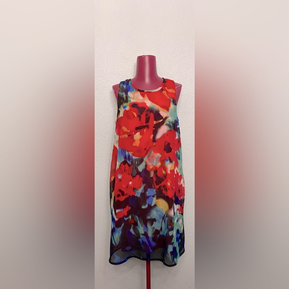 Chetta B Red and Blue Sleeveless Sundress Mini